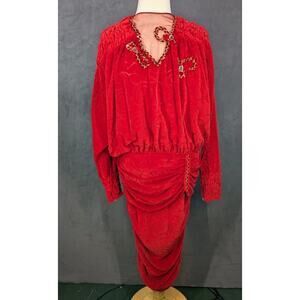 MON-LIZ Paris Dress Size 2 Red Maxi Made in France Vintage